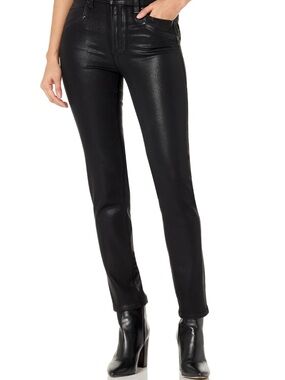 PAIGE - Gemma, 30, Shiny Black Straight Oil Slick Jeans, stretch